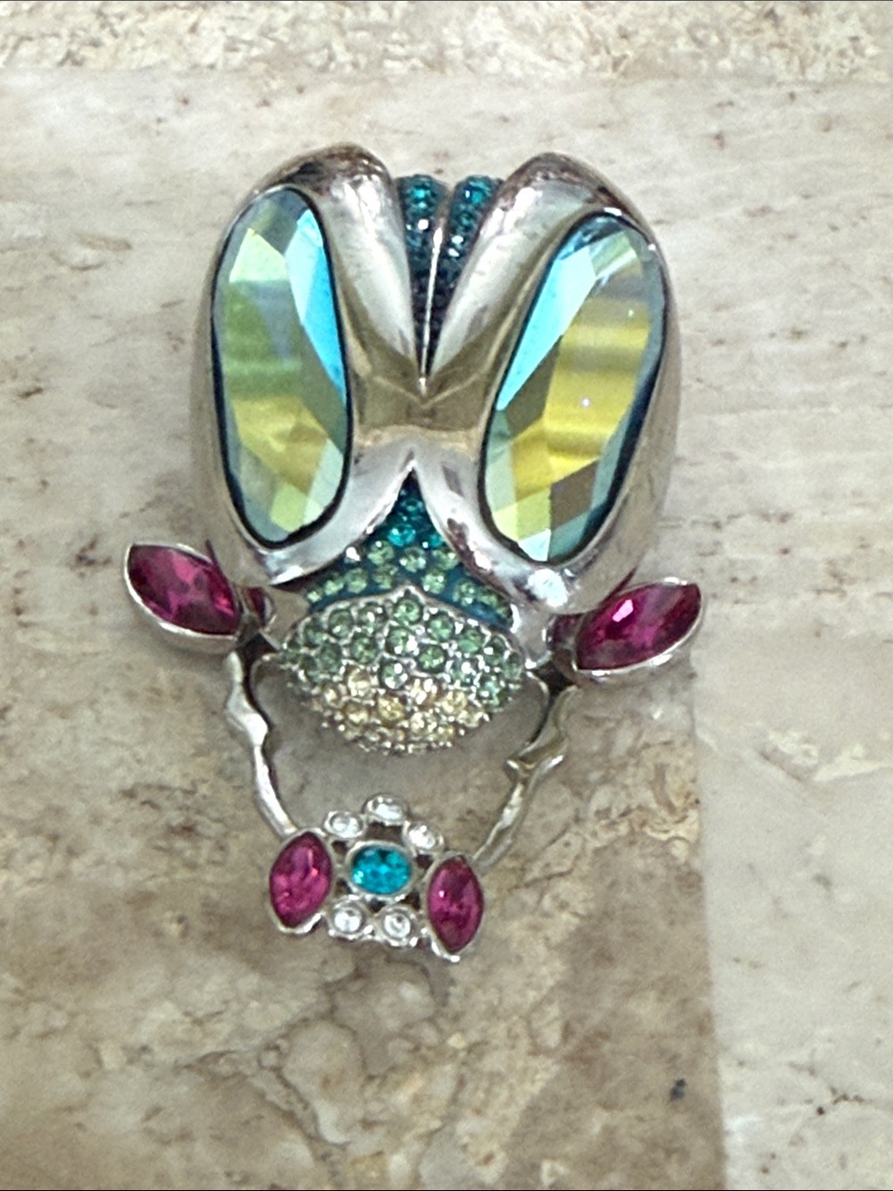 Swarovski Multicolor Crystal Bug Necklace Pendant in Aqua, Pink and Green